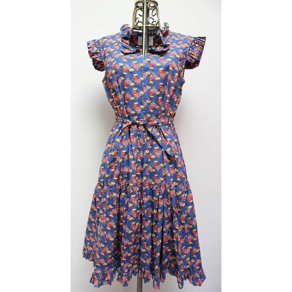 La Double J Editions Blue Rooster Ruffle Dress Size Large - Picture 1 of 5